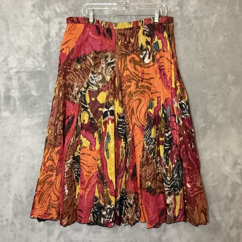 Soft Surroundings Skirt PXL Petite Boho Patchwork Festival Gypsy Metallic Pleat